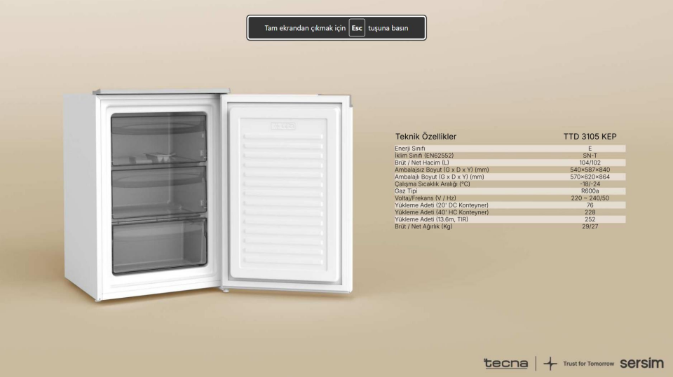 Tecna TTD 3105 KEP Mini Derin Dondurucu Beyaz