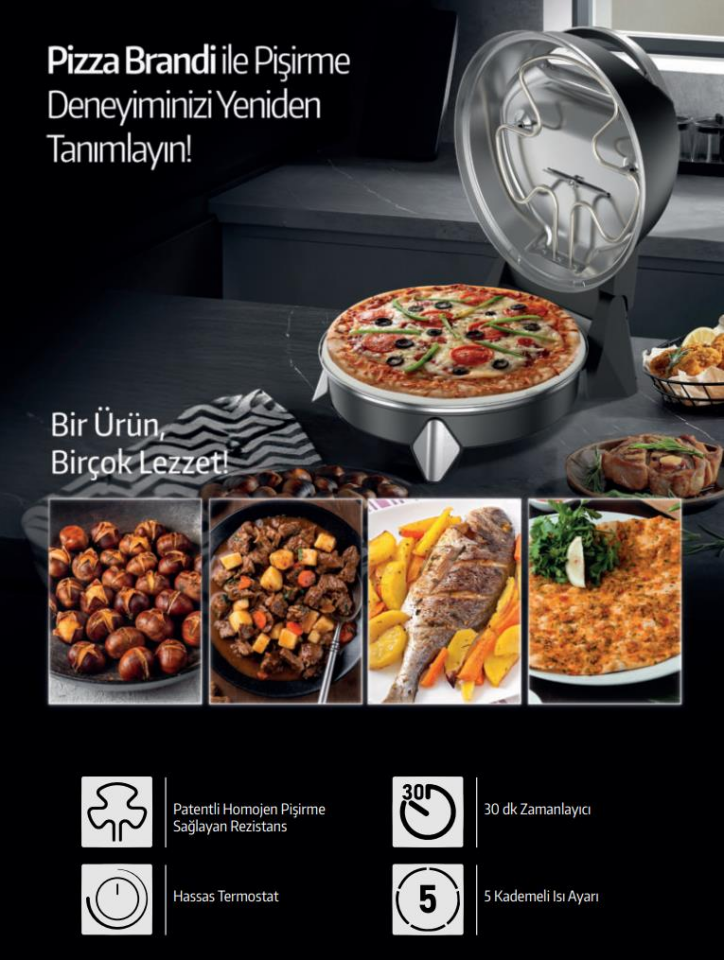 Tecna PF-S Siyah Mekanik 5 Seviye Pizza Fırını